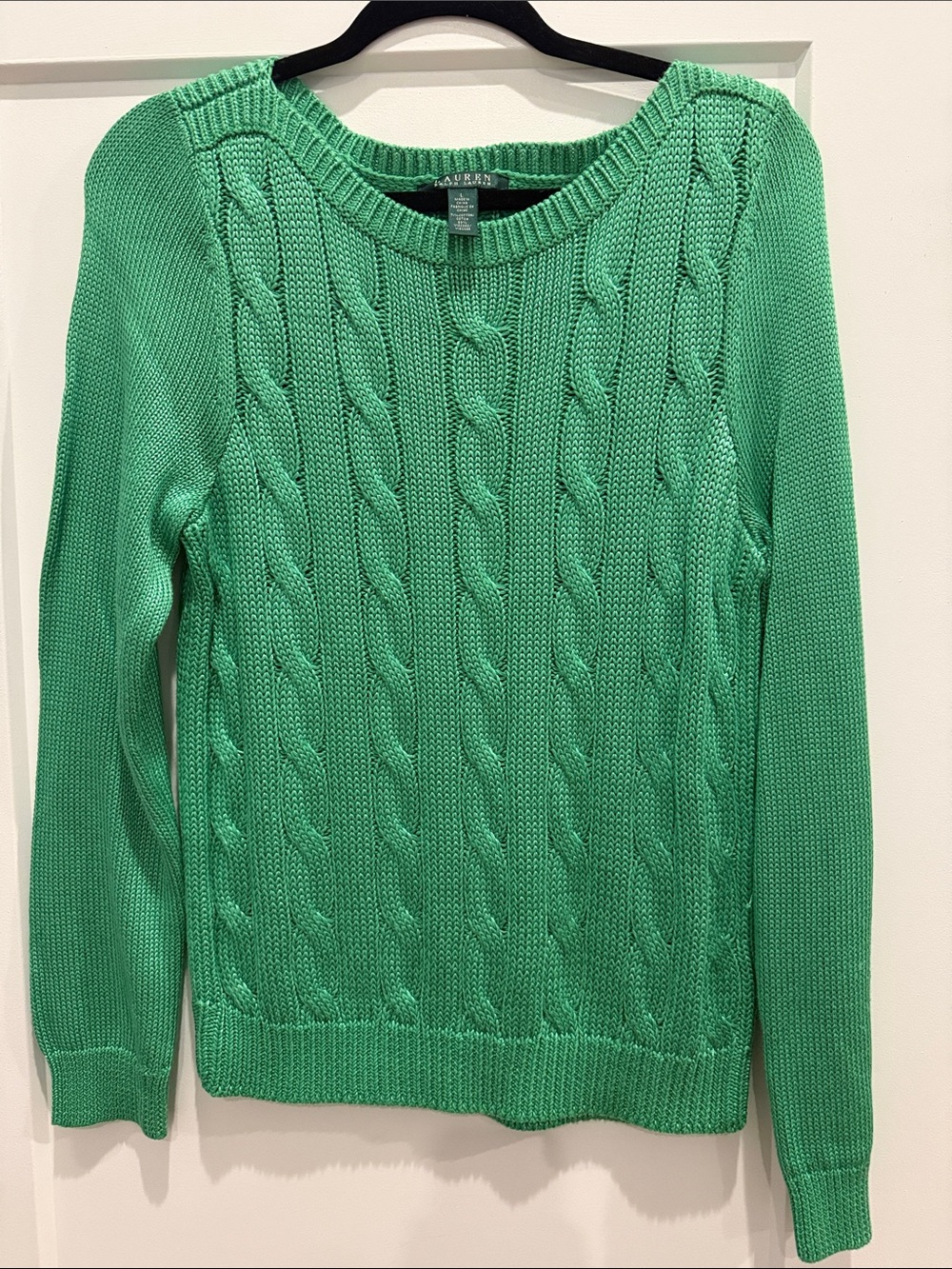 Ralph Lauren Mint Green Cable-Knit Crew Sweater
